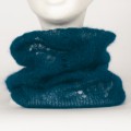 Snood mohair et soie Druide tricot&eacute; main Couleur Bleu paon