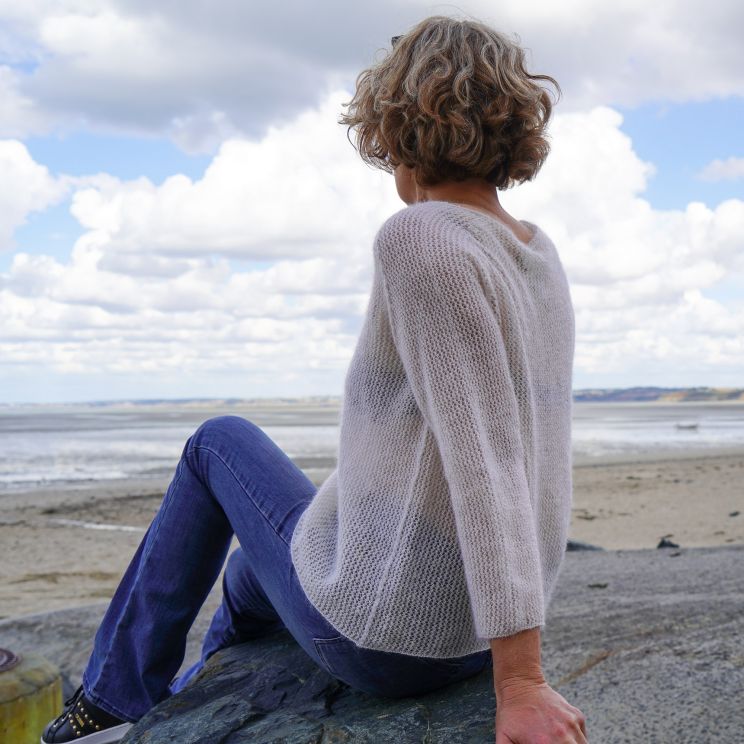 Pull femme dentelle en mohair et soie